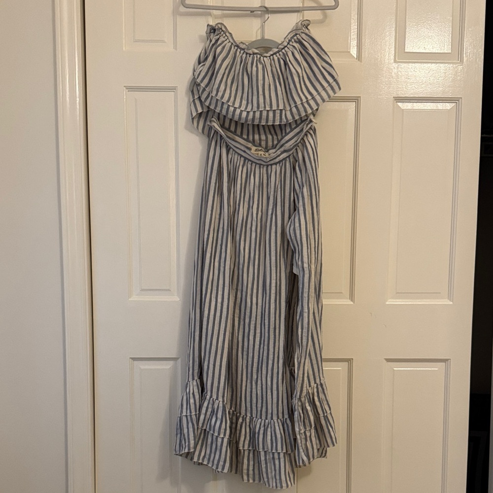 Listicle Off-Shoulder Blue and White Striped top and skirt